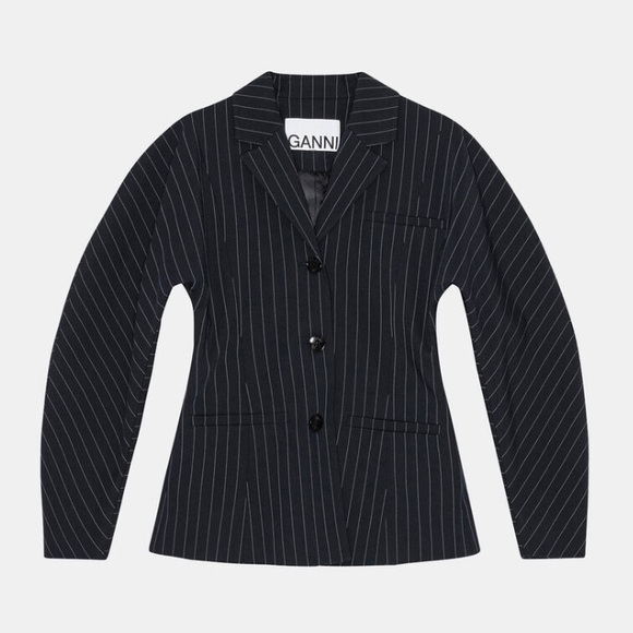 NWT Ganni Navy Pinstripe Tailored Blazer Size 36